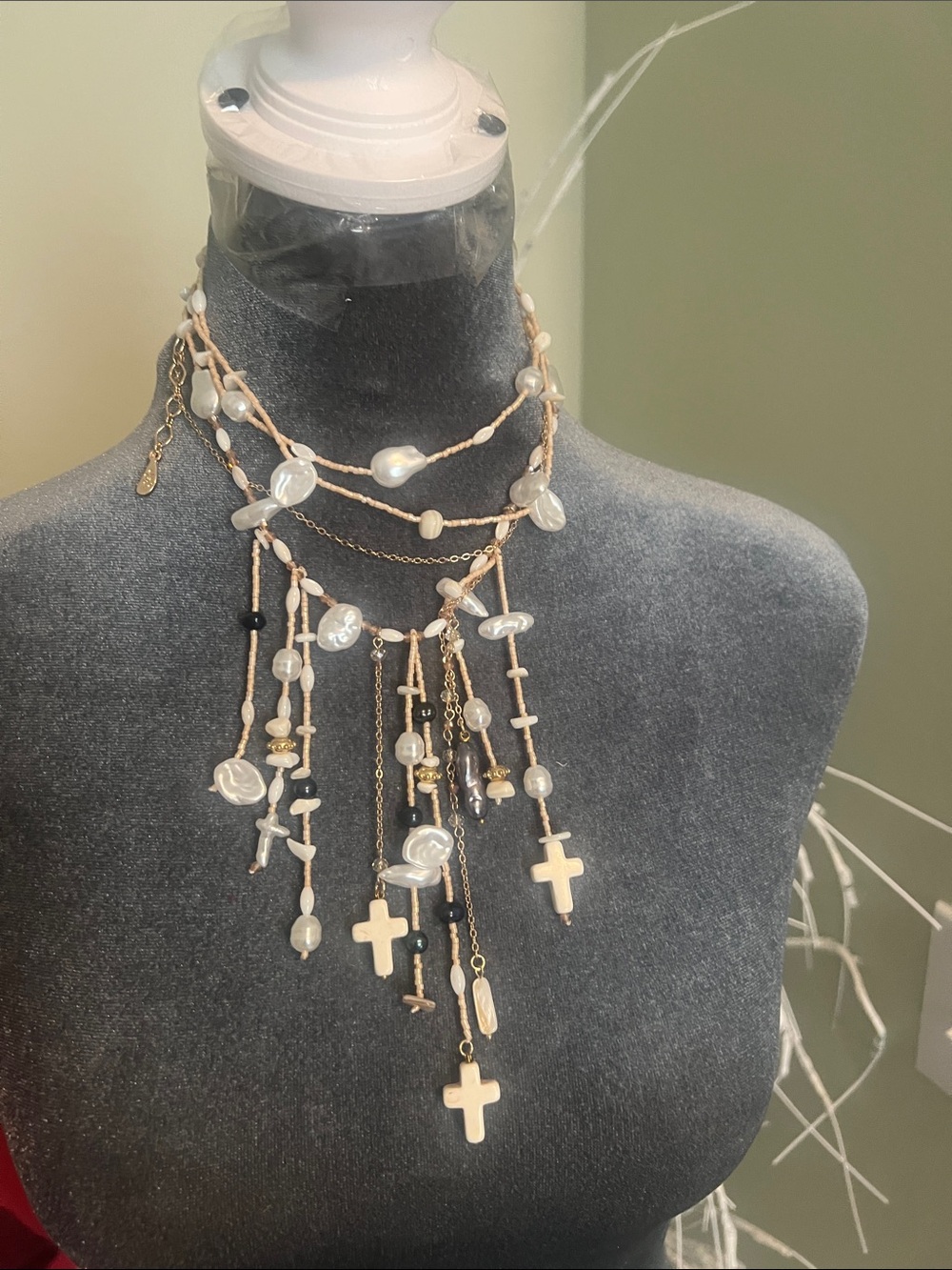 Free People several Strand Pearl Statement Necklace - White/Gold
